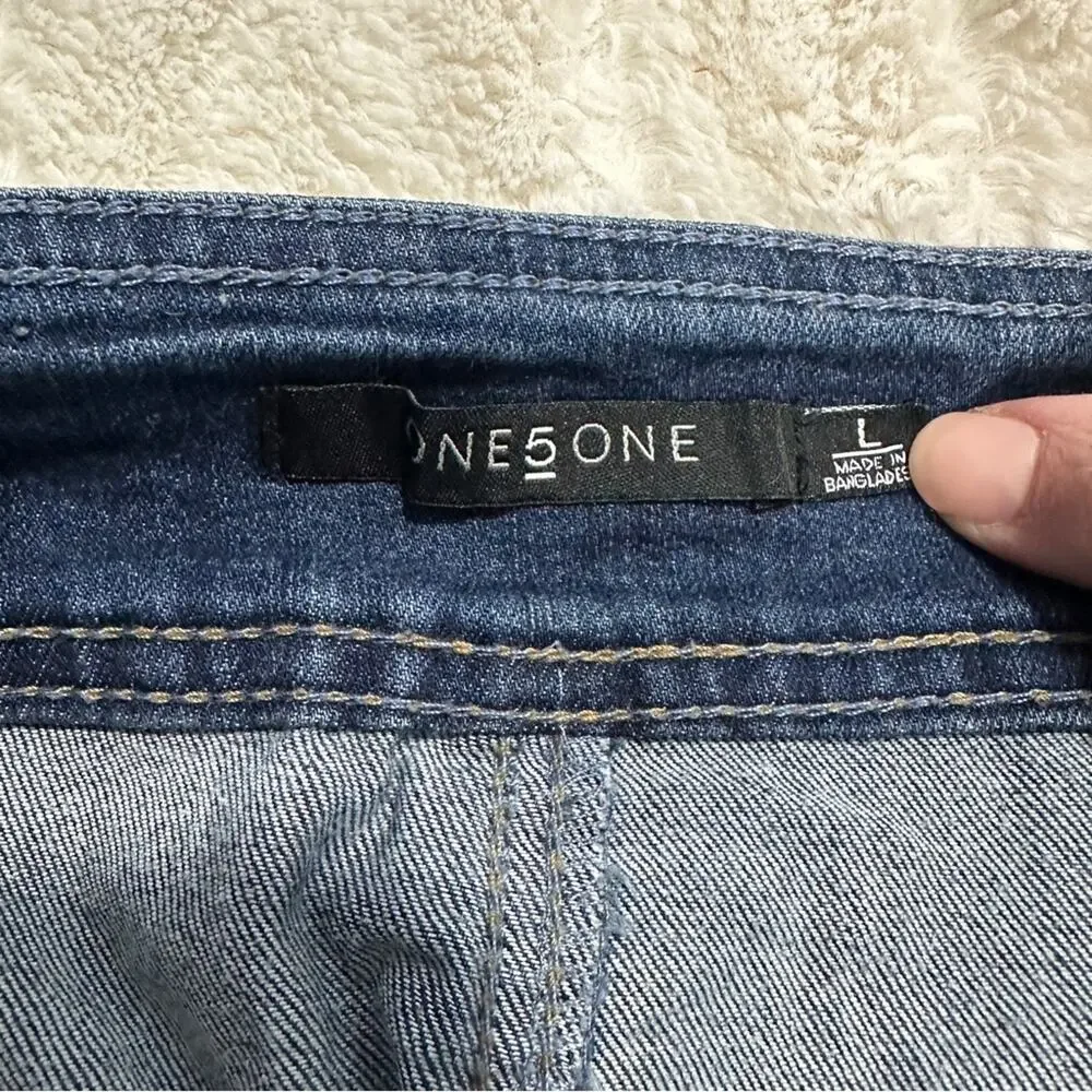 One 5 One Size L Classic Blue Jean Skirt KneeLength Stretch Denim BusinessCasual - Picture 6 of 10